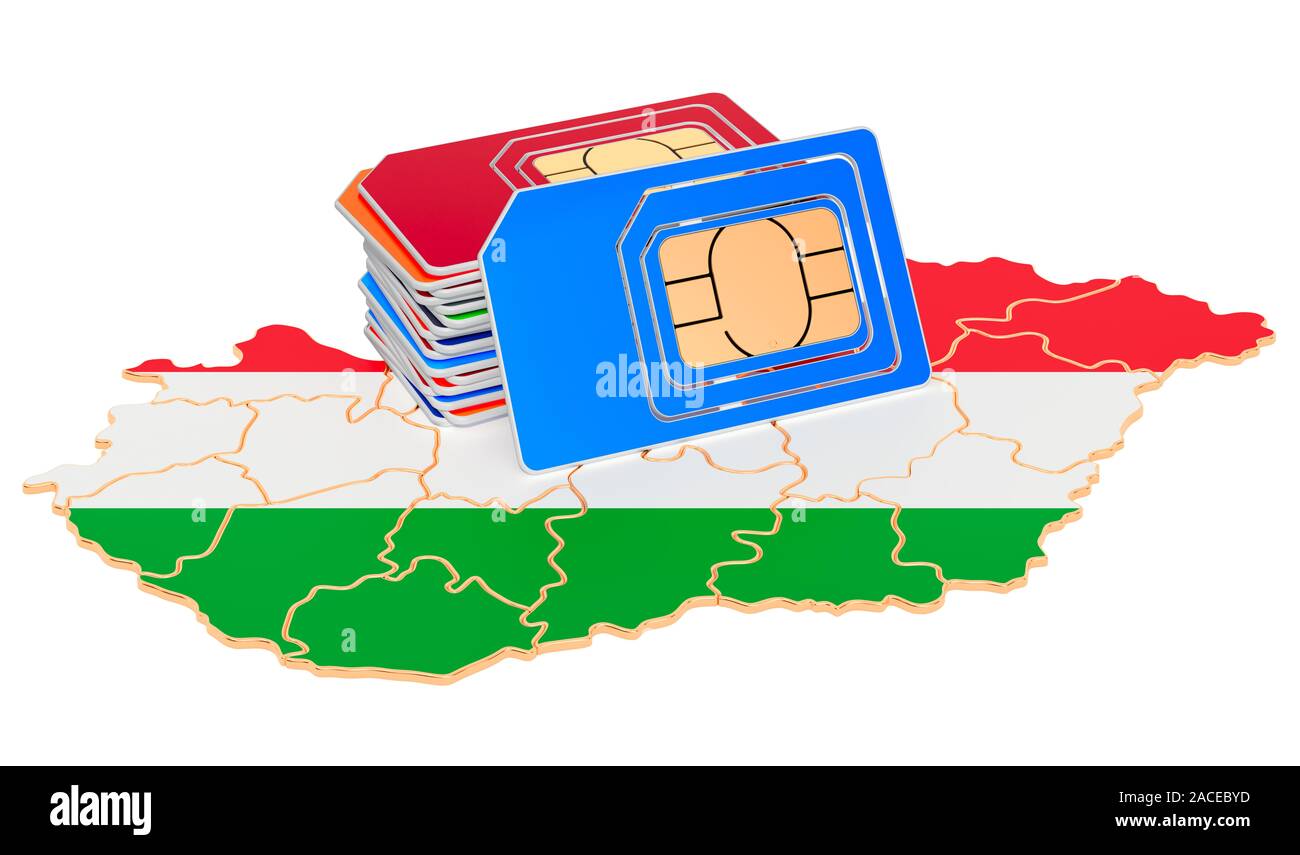 Sim cards on the Hungarian map. Mobile communications, roaming in