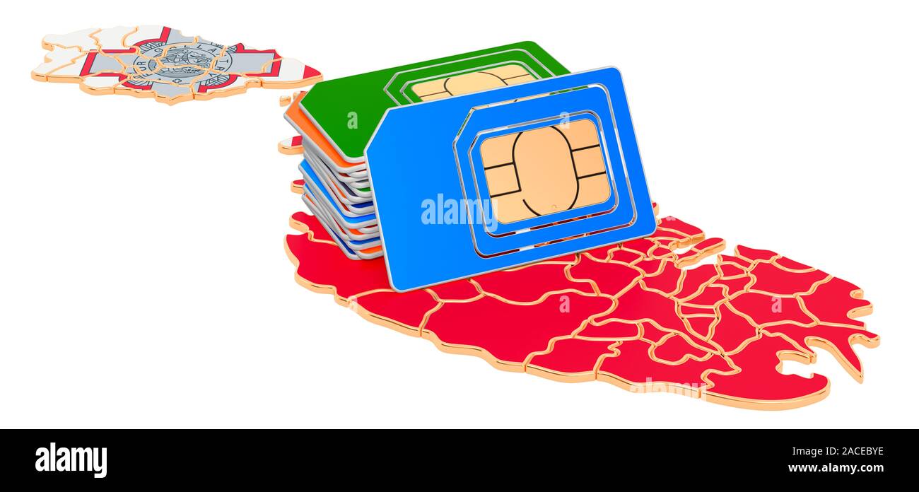 Sim cards on the Maltese map. Mobile communications, roaming in Malta