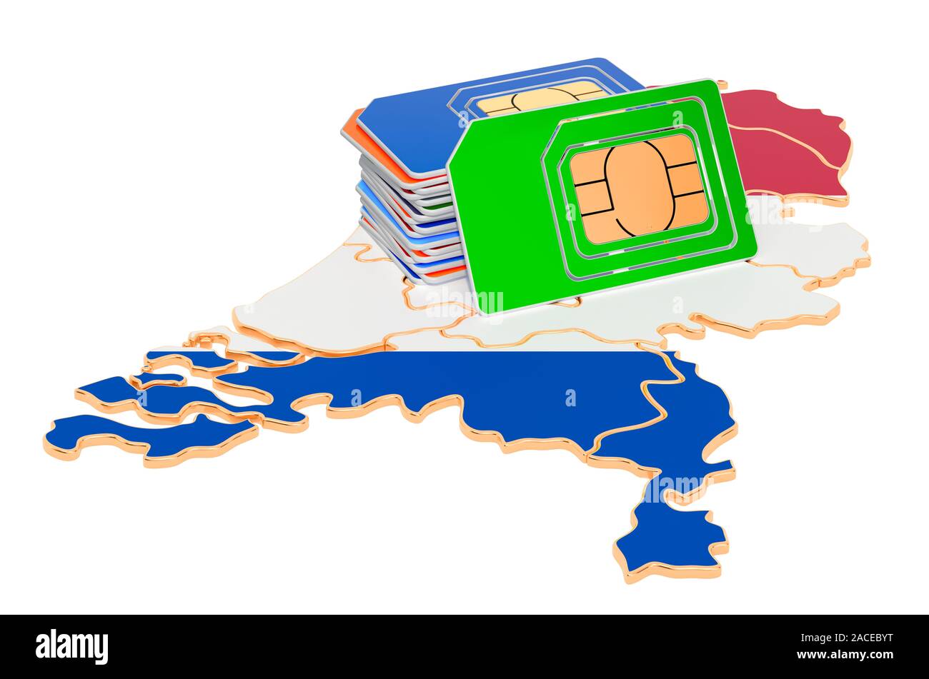 Sim cards on the Netherlands map. Mobile communications, roaming in