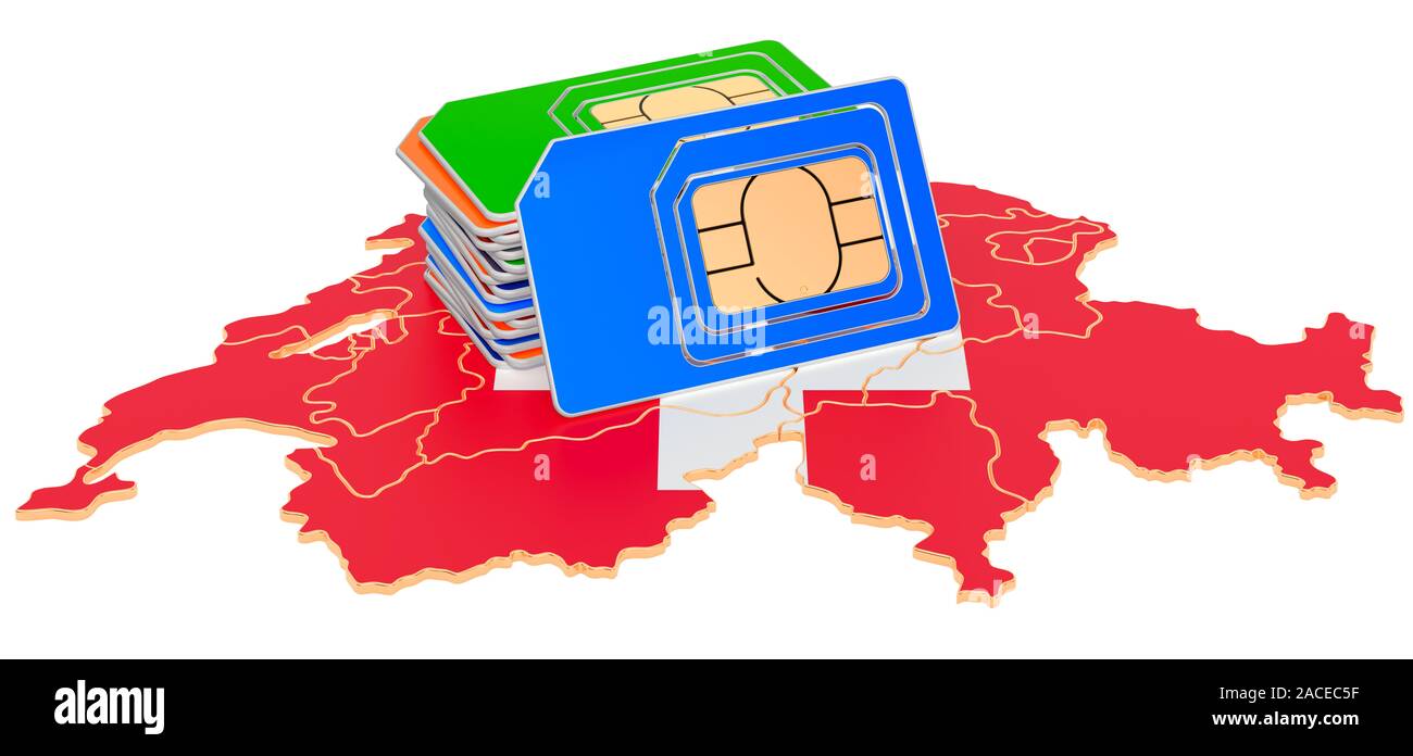 Sim cards on the Swiss map. Mobile communications, roaming in