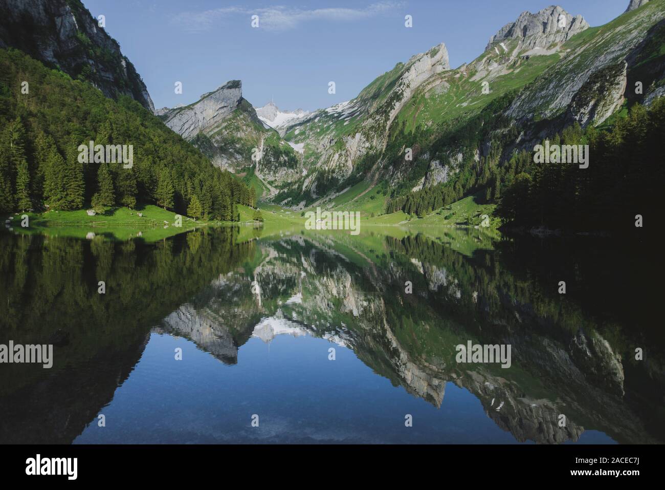 Seealpsee lake in Appenzell Alps, Switzerland Stock Photo