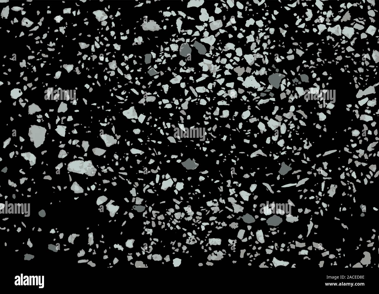 Granite terrazzo abstract gray elements isolated on black background. Stock Vector