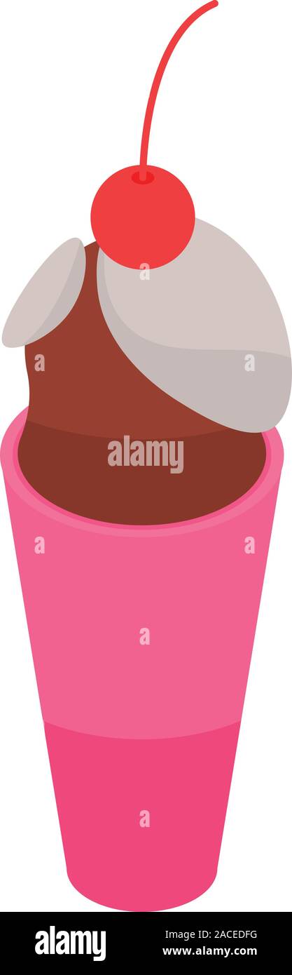 Cherry ice cream icon, isometric style Stock Vector