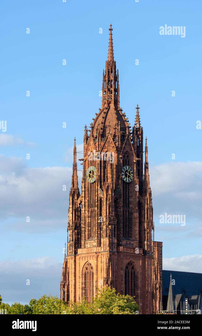 Tower of the Kaiserdom cathedral in Frankfurt (Germany) Stock Photo