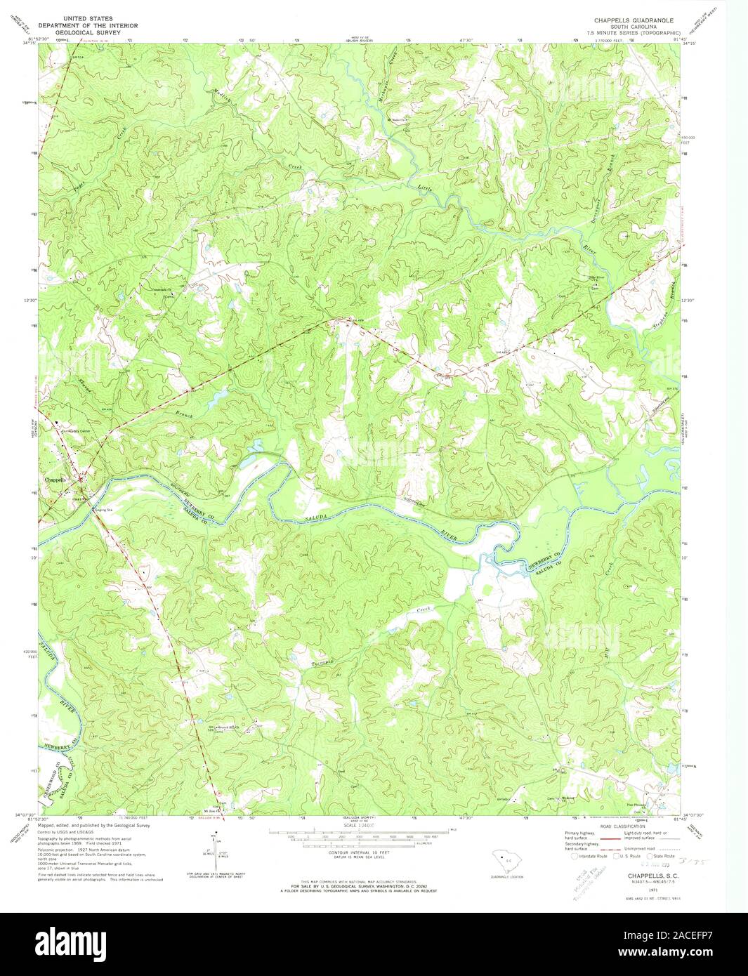 USGS TOPO Map South Carolina SC Chappells 260848 1971 24000 Restoration ...