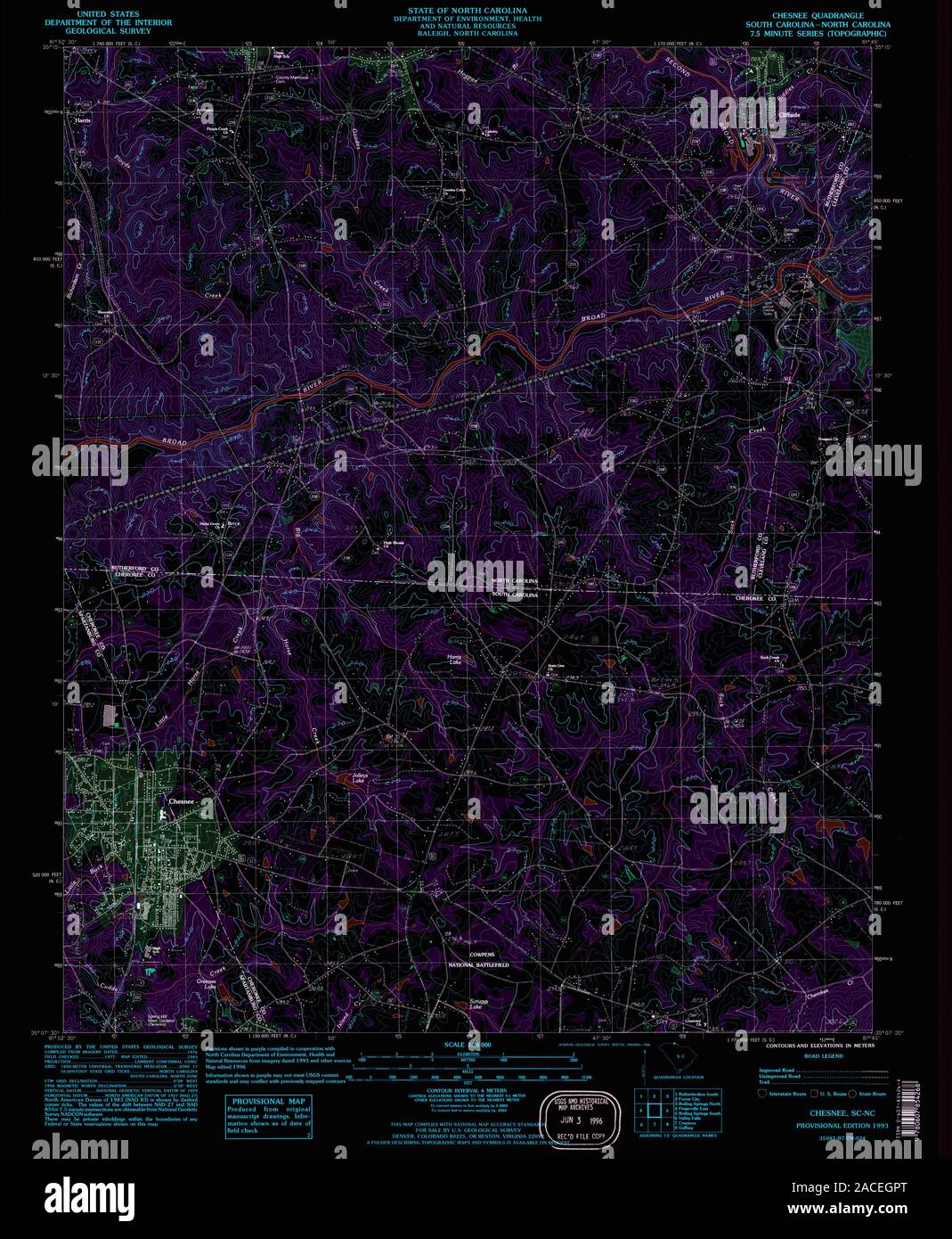USGS TOPO Map South Carolina SC Chesnee 260860 1993 24000 Inverted