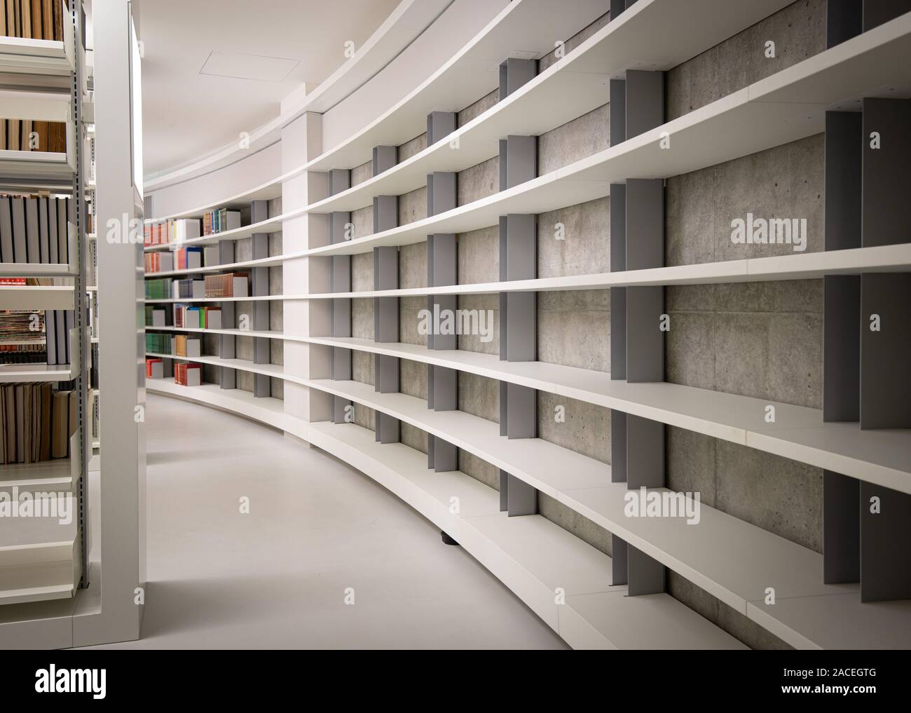 Empty bookshelves from a new library education building Stock Photo Alamy