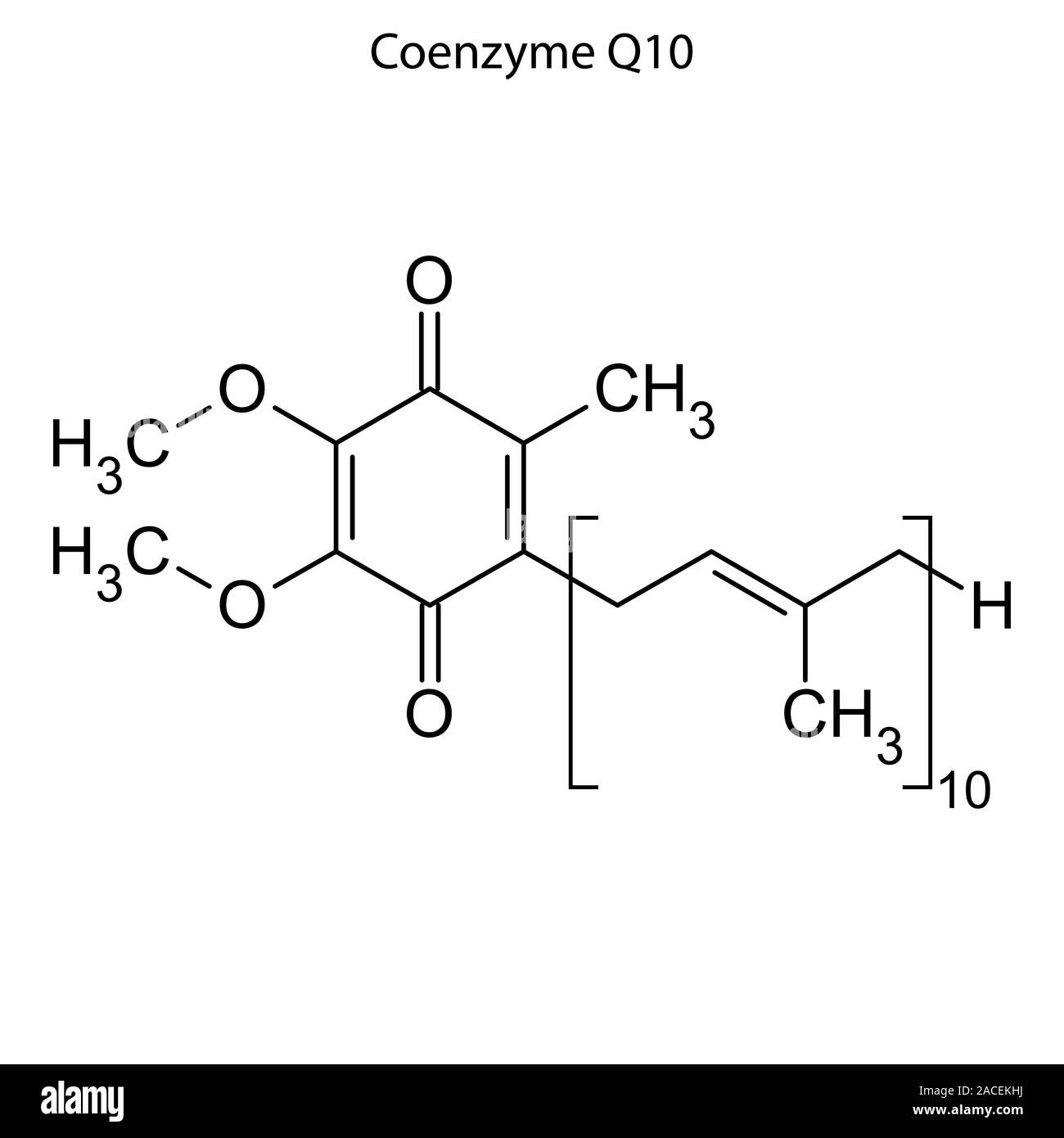 Skeletal formula of Coenzyme Q10. Chemical molecule. Stock Vector