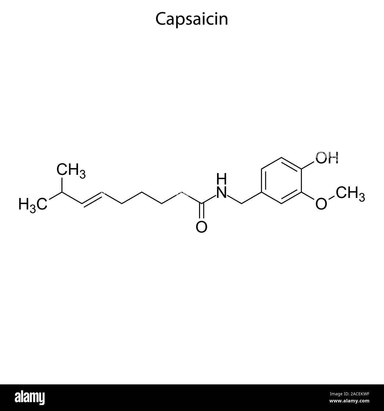 Skeletal formula of Capsaicin. Chemical molecule Stock Vector Image