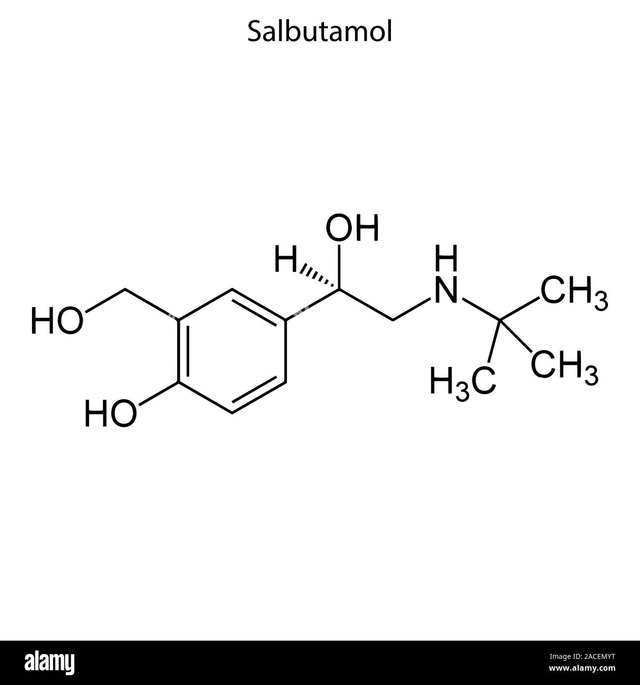 Skeletal formula of Salbutamol. Chemical molecule. Stock Vector