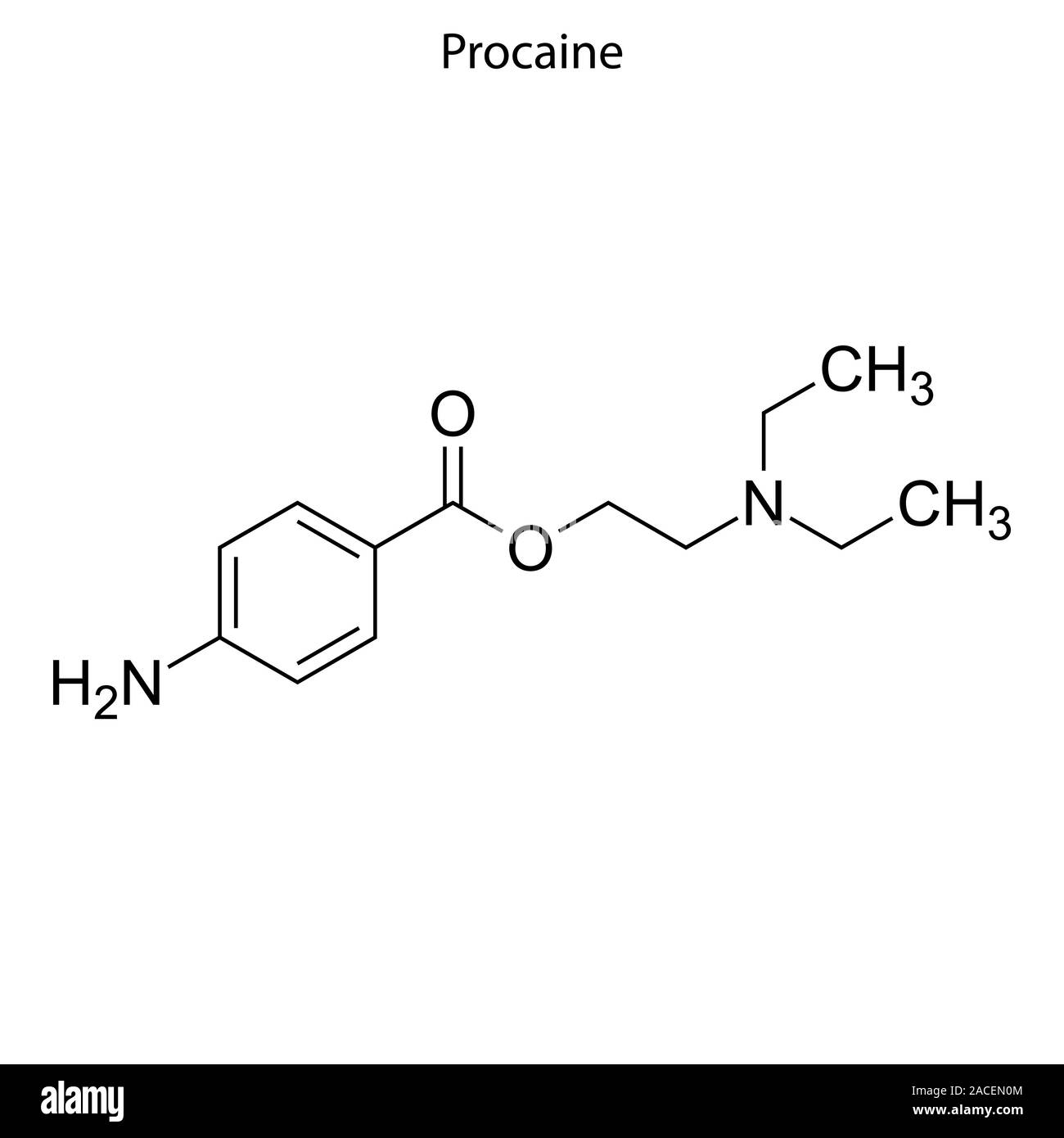 Skeletal formula of Procaine. Chemical molecule. Stock Vector