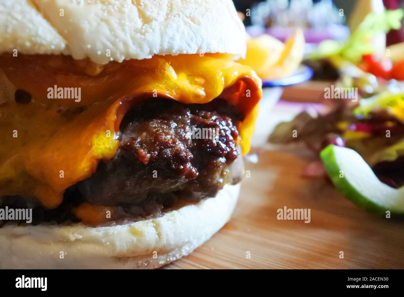 Close-up of a homemade cheeseburger - John Gollop Stock Photo