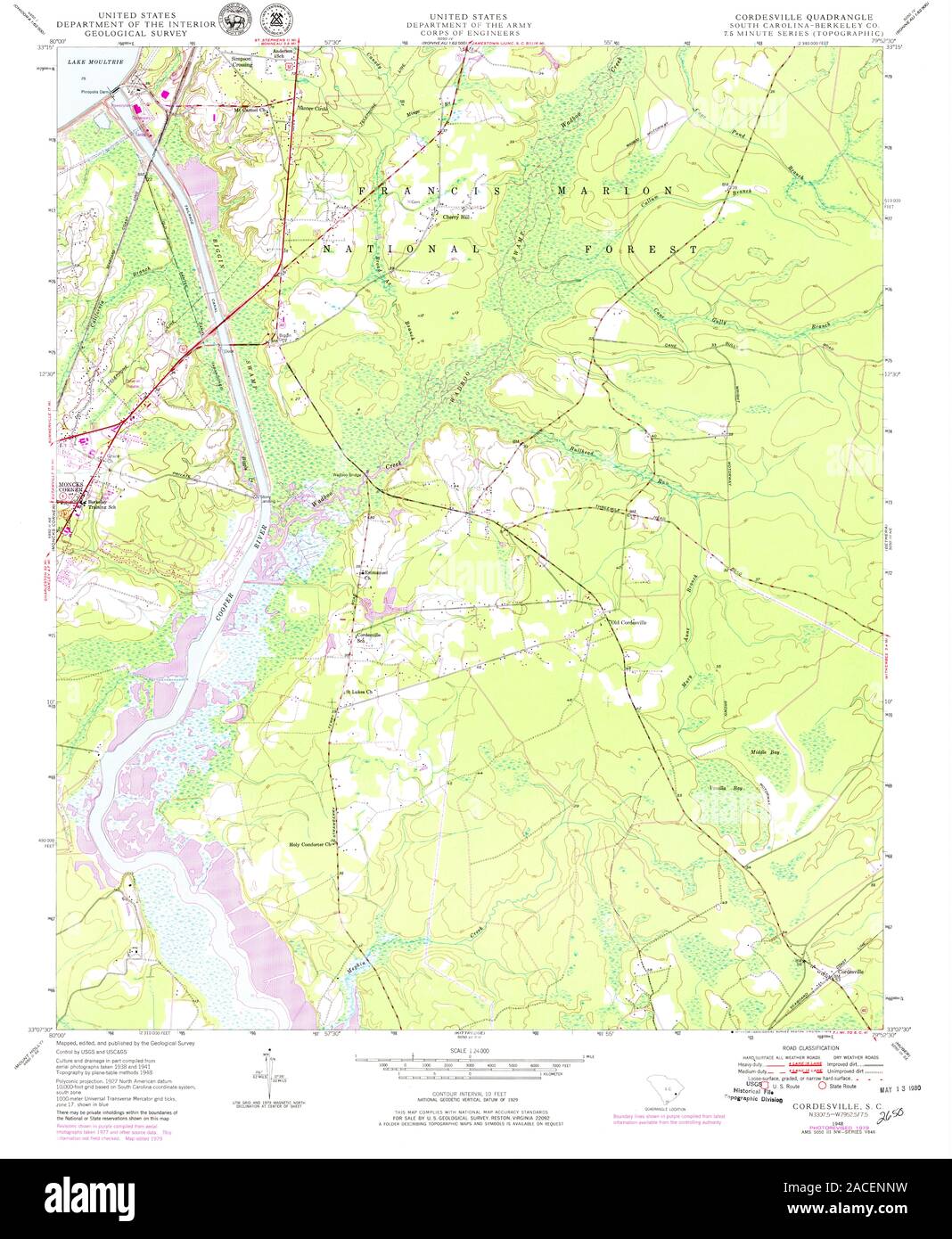 USGS TOPO Map South Carolina SC Cordesville 260901 1948 24000 Restoration Stock Photo