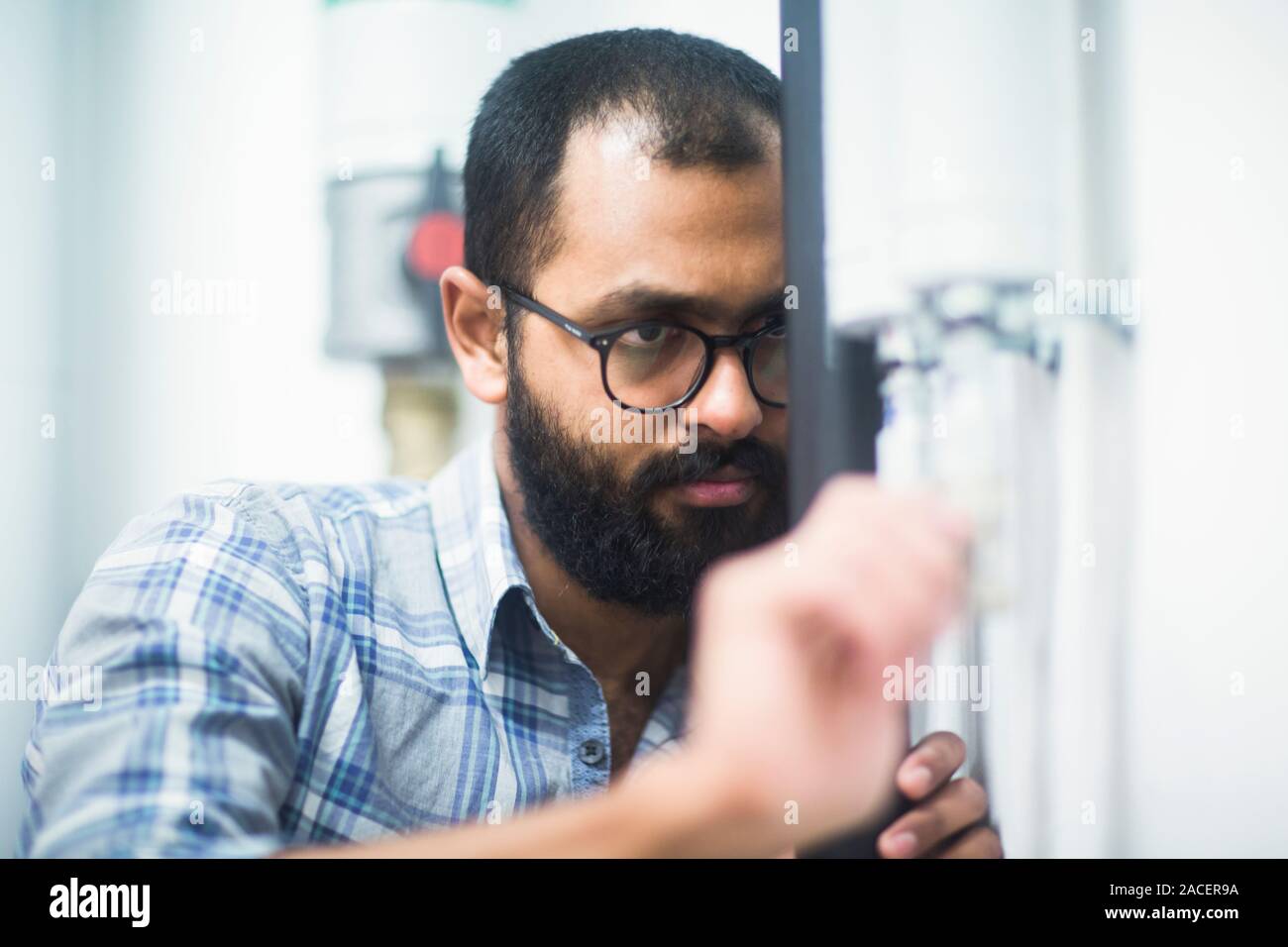 heating engineer checking system Stock Photo