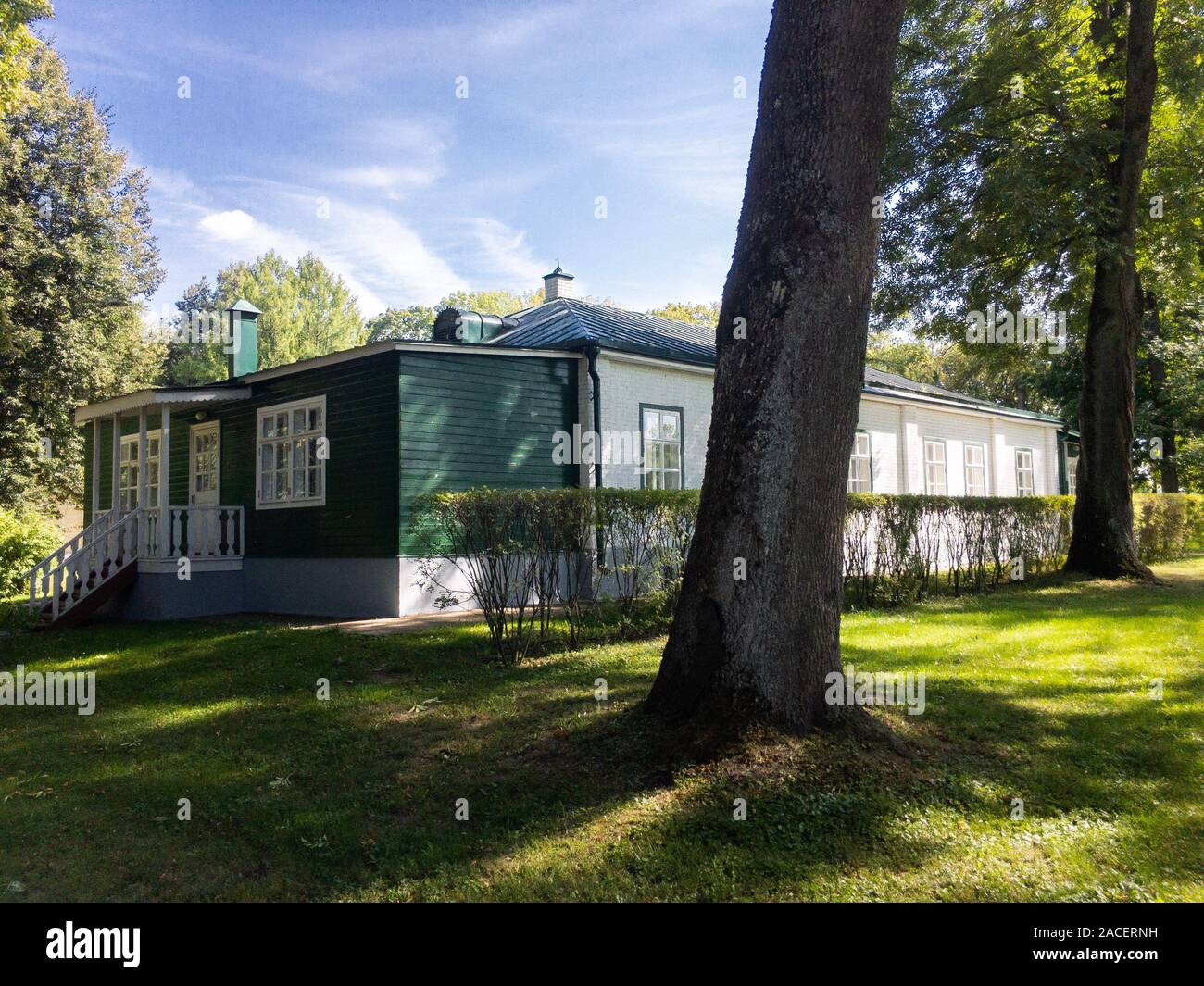 Small house in Spasskoe-Lutovinovo Turgenev's estate in sunny summer day copy space Stock Photo