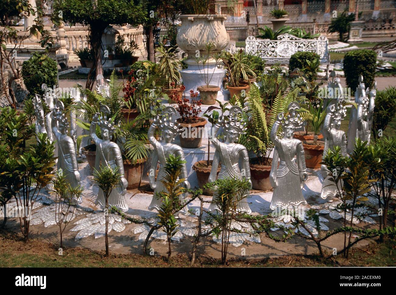 Statues in the Jain Tample Garden, Calcutta, India. Photographed in