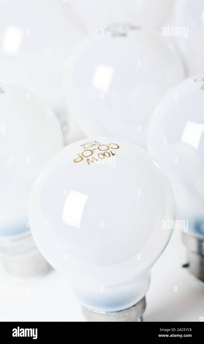 Incandescent light bulbs with fittings. An electrical current passes through a thin