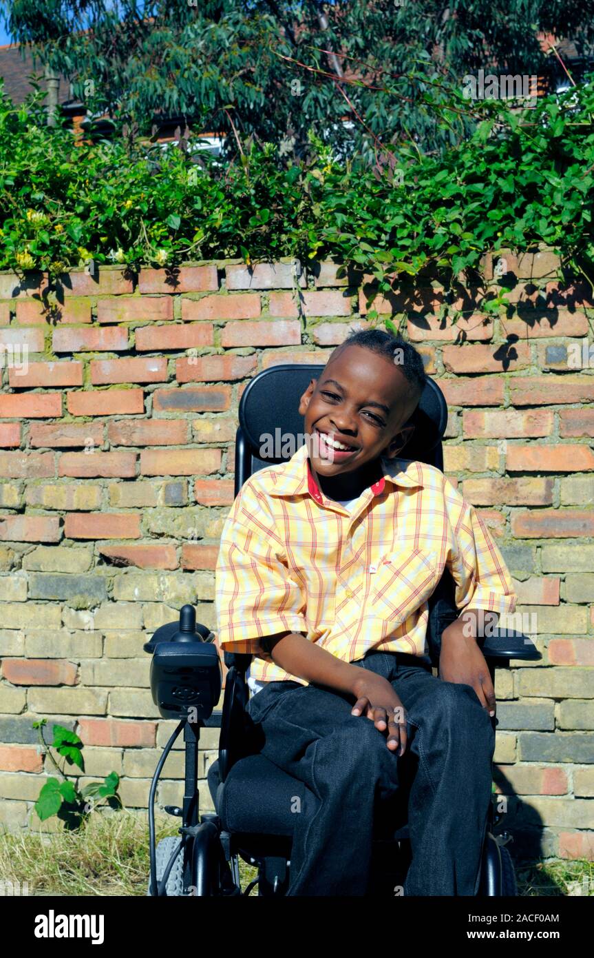 Cerebral palsy child. 10 year old boy with cerebral palsy in a