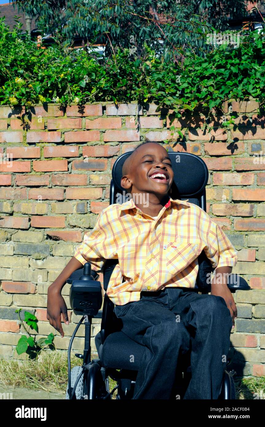 Cerebral palsy child. 10 year old boy with cerebral palsy in a ...