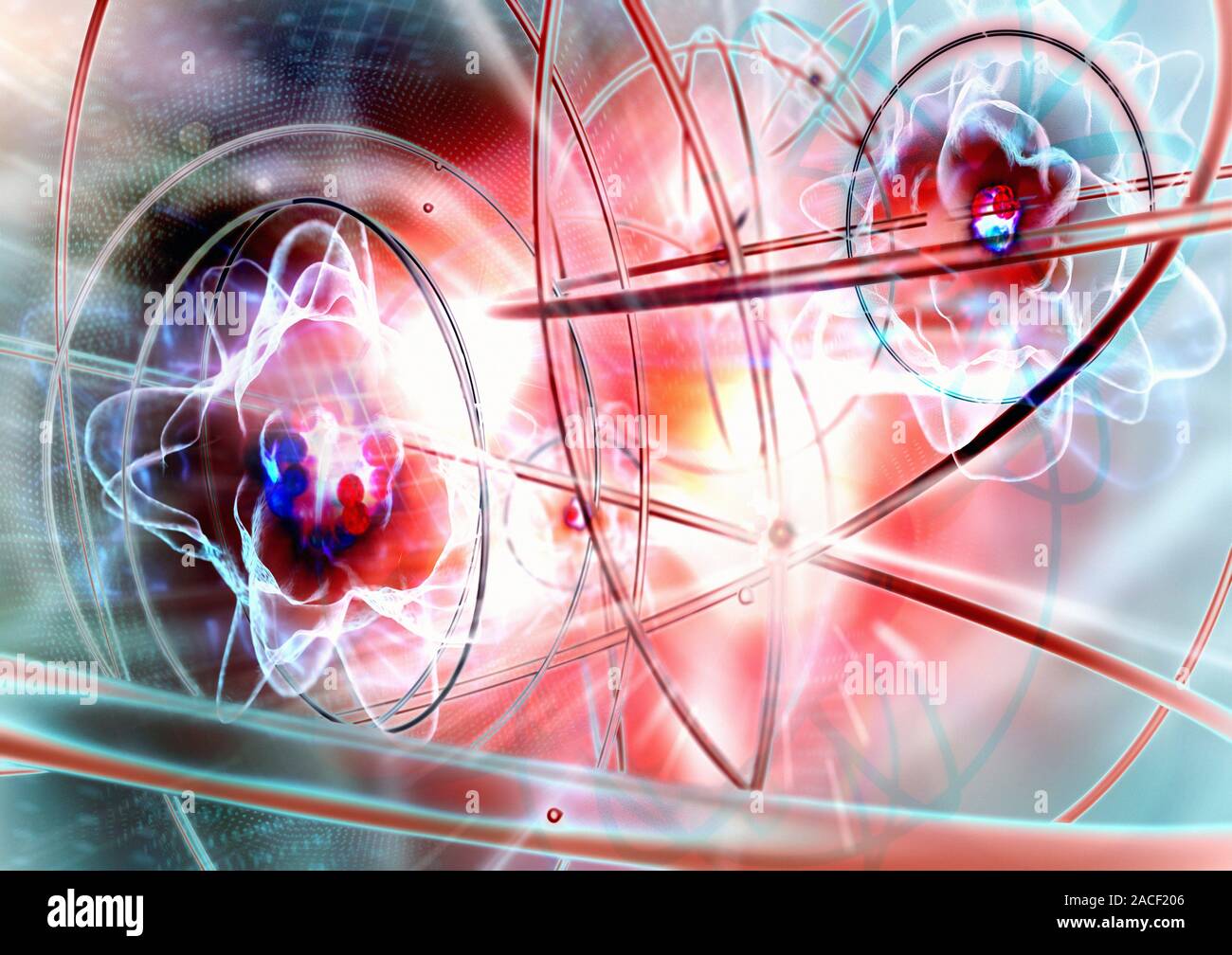 Atomic energy. Conceptual computer artwork of a reaction occuring at ...