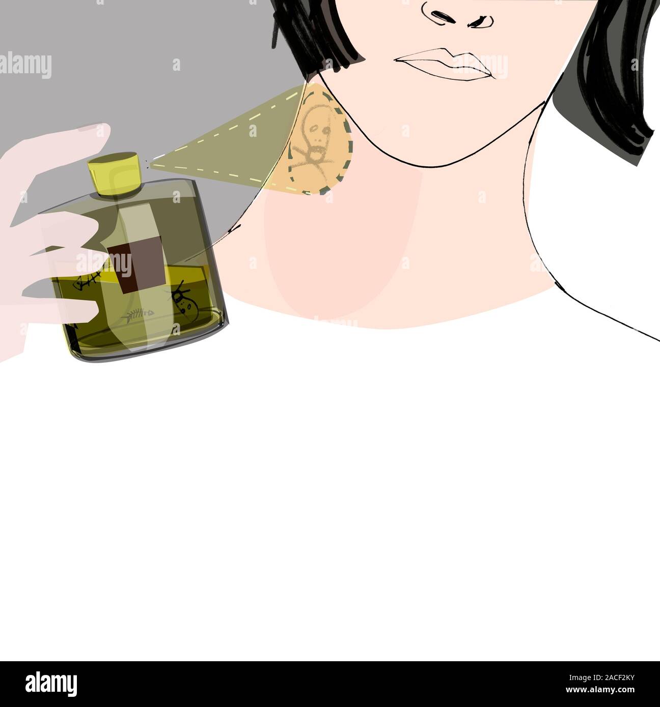 Perfume allergy, conceptual artwork. The ingredients in perfumes can trigger an allergic