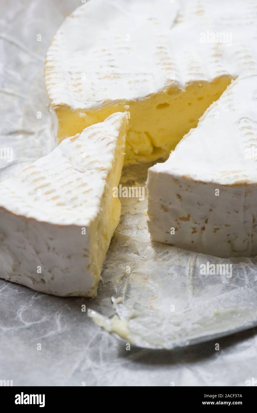 Brie slice and cheese knife this is brie de coulommiers a soft cow s