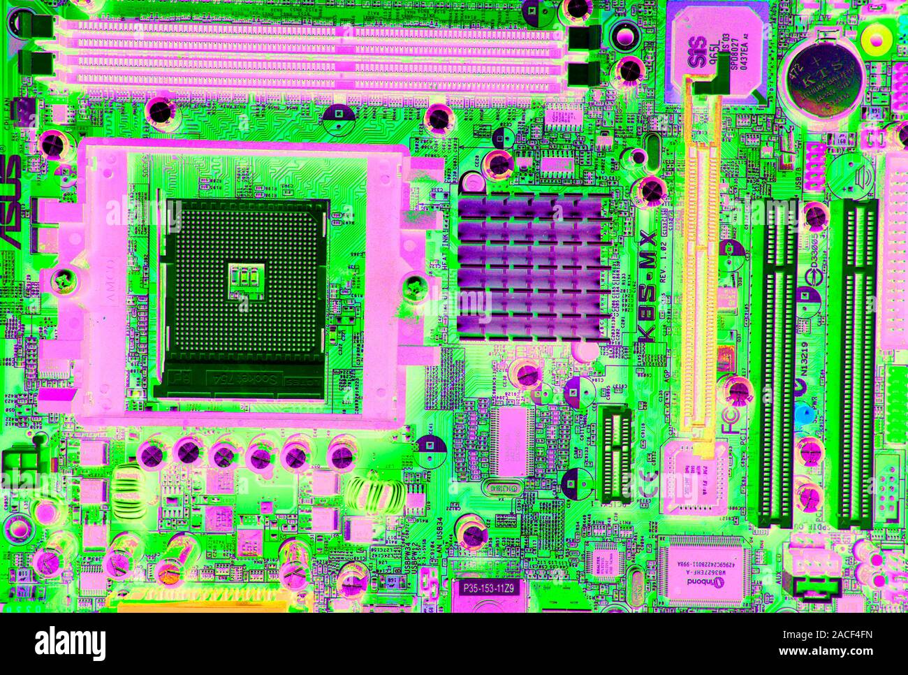 Circuit board. Computerenhanced image of a motherboard, the main