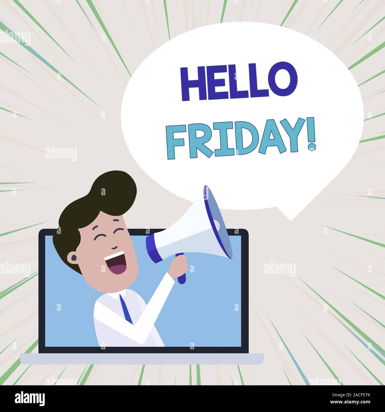 Conceptual Hand Writing Showing Hello Friday Concept Meaning You Say This For Wishing And Hoping Another Good Lovely Week Man Speaking Through Laptop Stock Photo Alamy