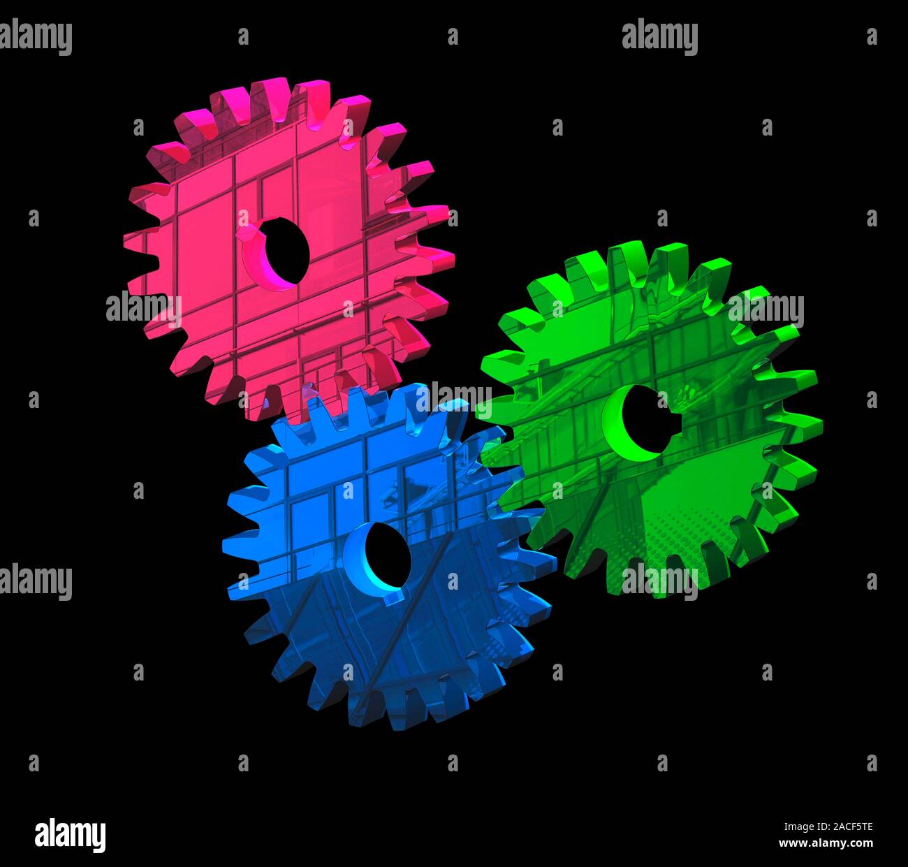 Gear wheels, computer artwork. Gear wheels, or cogs, transmit