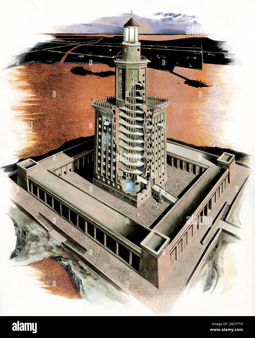 Pharos lighthouse of Alexandria, Egypt, cutaway artwork. Workers are seen  ascending a central spiral ramp. This lighthouse, also known as the Pharos  o Stock Photo - Alamy, image size:1048x1390