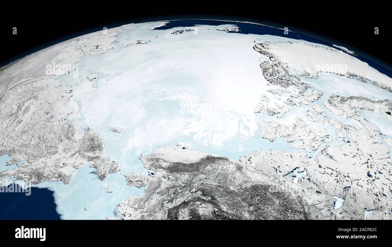 Arctic sea ice maximum March 2008 satellite image This image