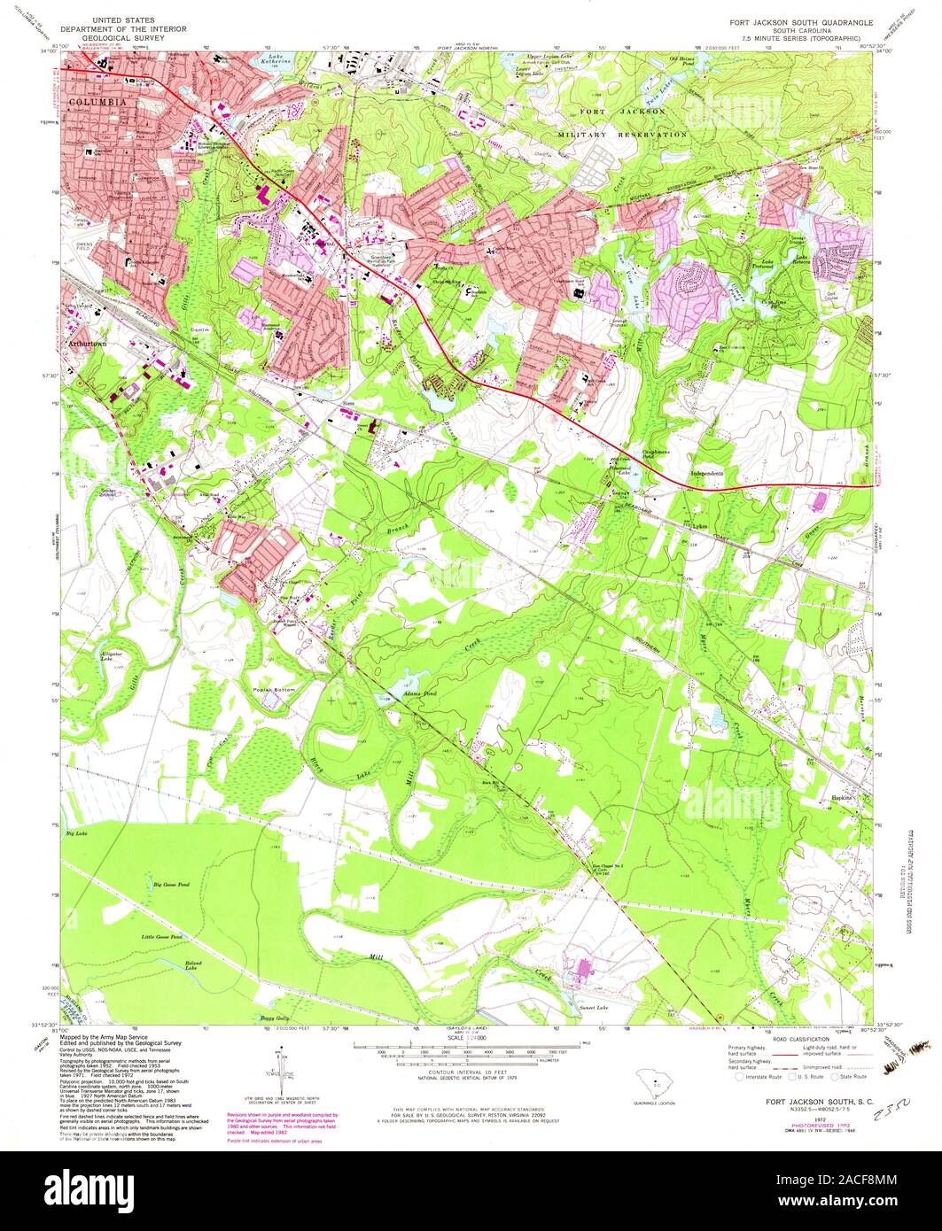 Fort Jackson South Carolina Map Usgs Topo Map South Carolina Sc Fort Jackson South 261001 1972 24000  Restoration Stock Photo - Alamy