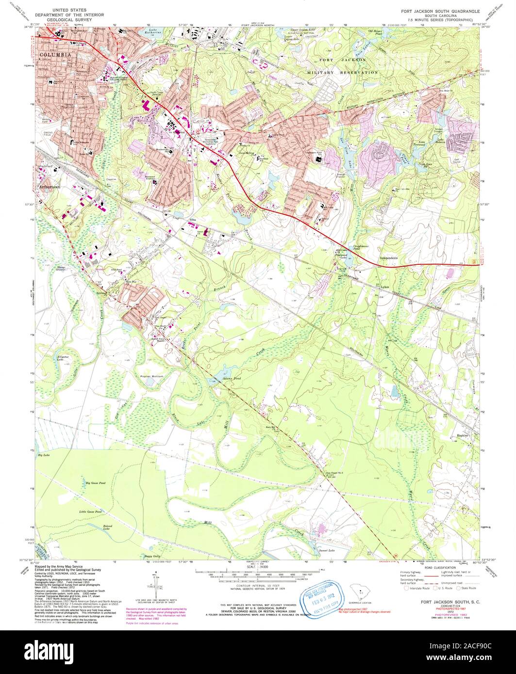 USGS Topographic Map of Fort Jackson South, SC (1972)