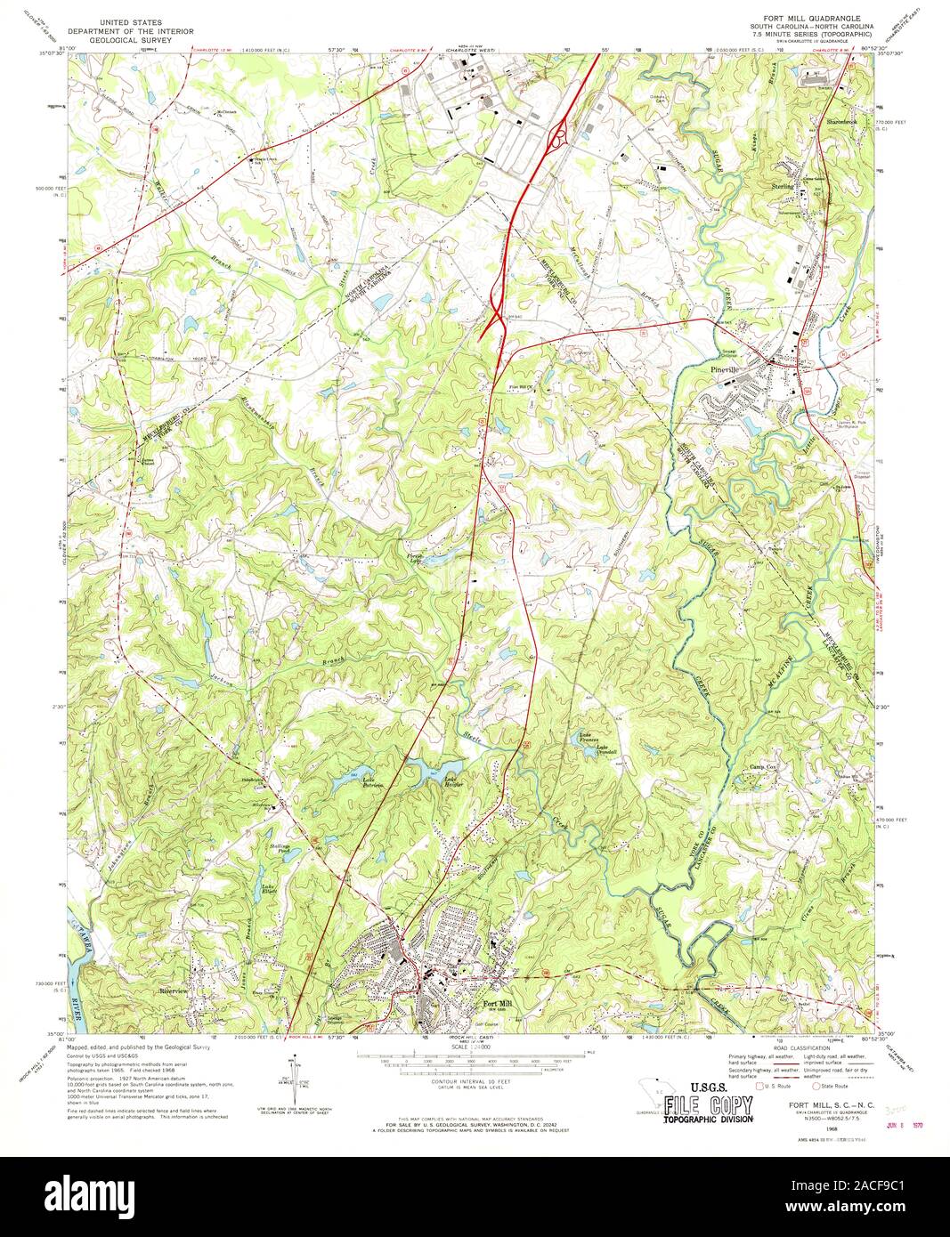 USGS TOPO Map South Carolina SC Fort Mill 261004 1968 24000 Restoration
