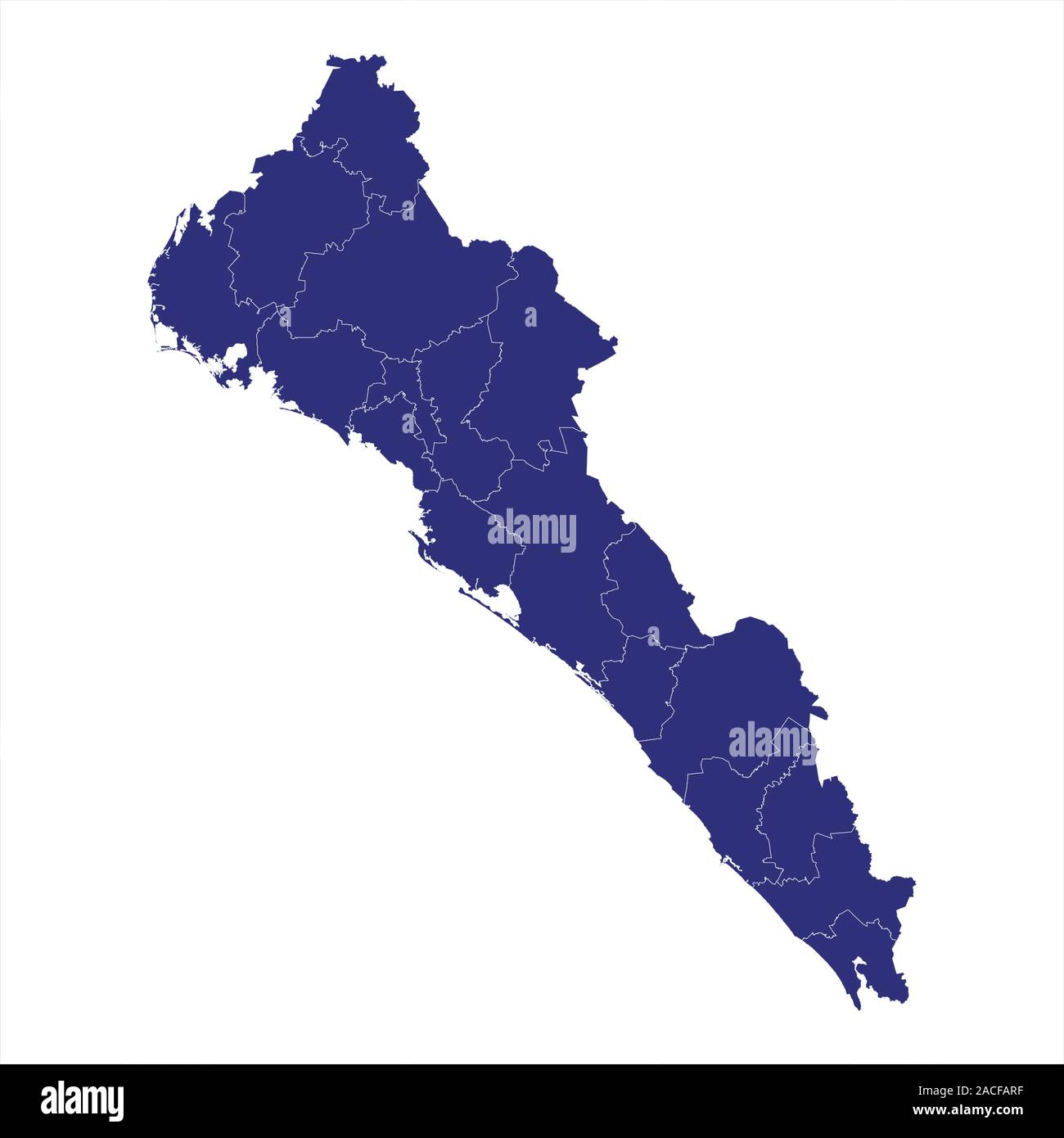 High Quality map of Sinaloa is a state of Mexico, with borders of the municipalities Stock Vector