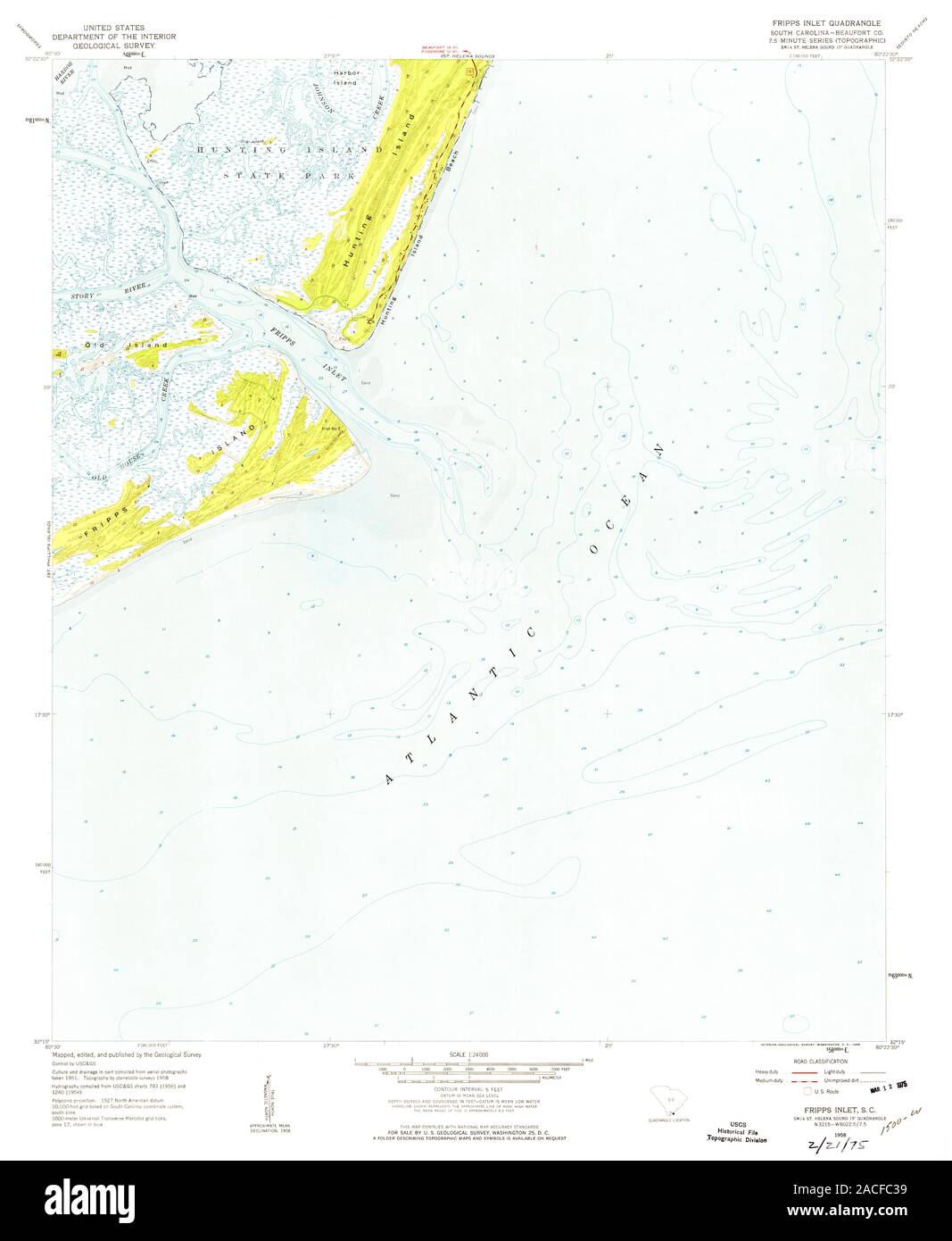 USGS TOPO Map South Carolina SC Fripps Inlet 261023 1958 24000 ...