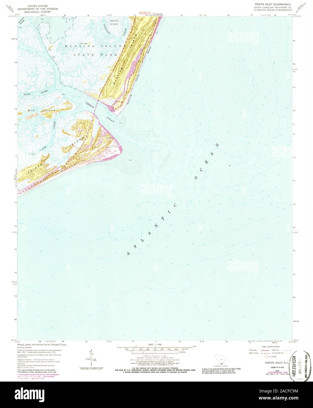 USGS TOPO Map South Carolina SC Fripps Inlet 261025 1958 24000 ...