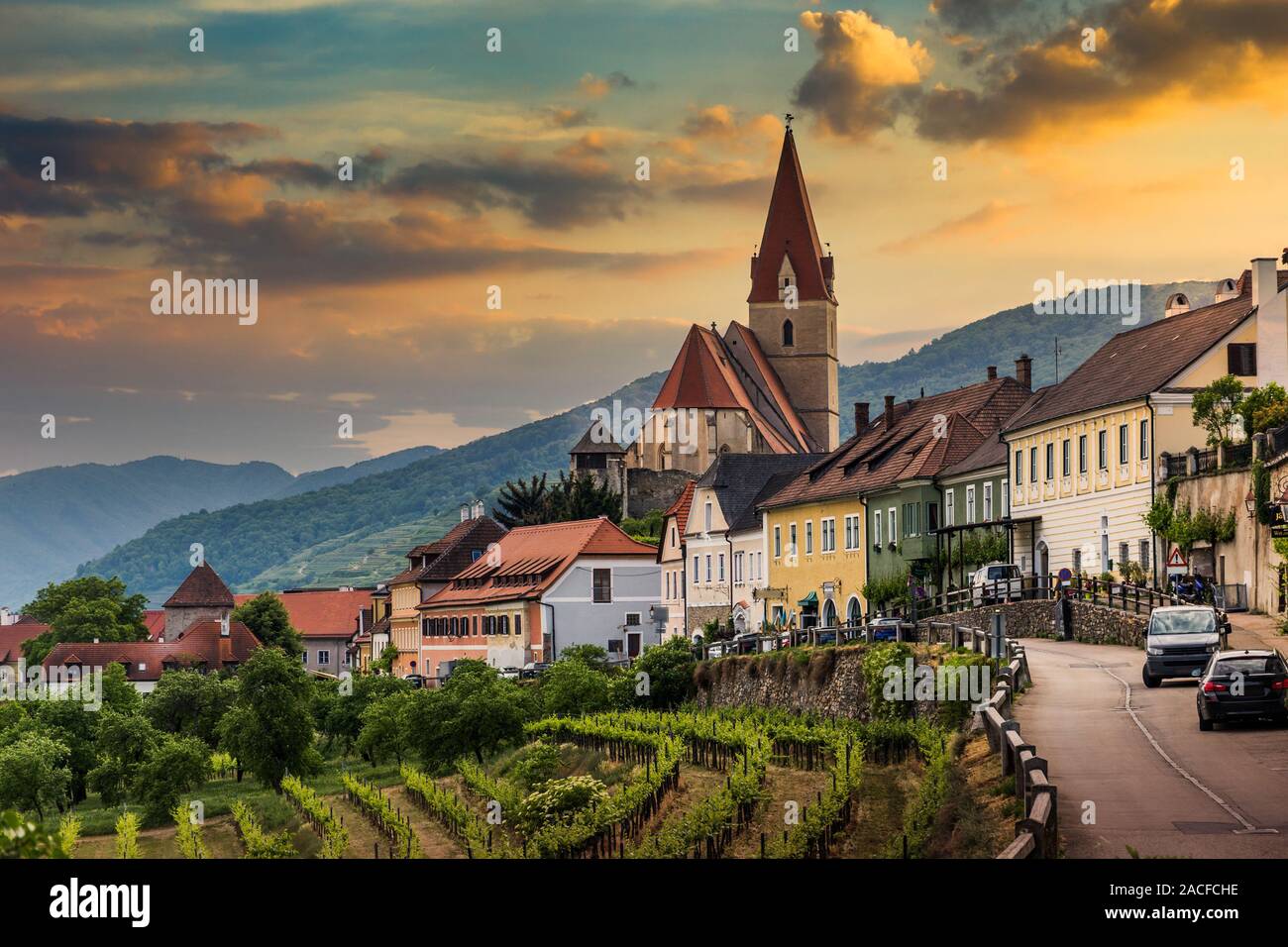 Church of Weissenkirchen in der Wachau, a town in the district of Krems-Land, Wachau Valley, Austria. Stock Photo