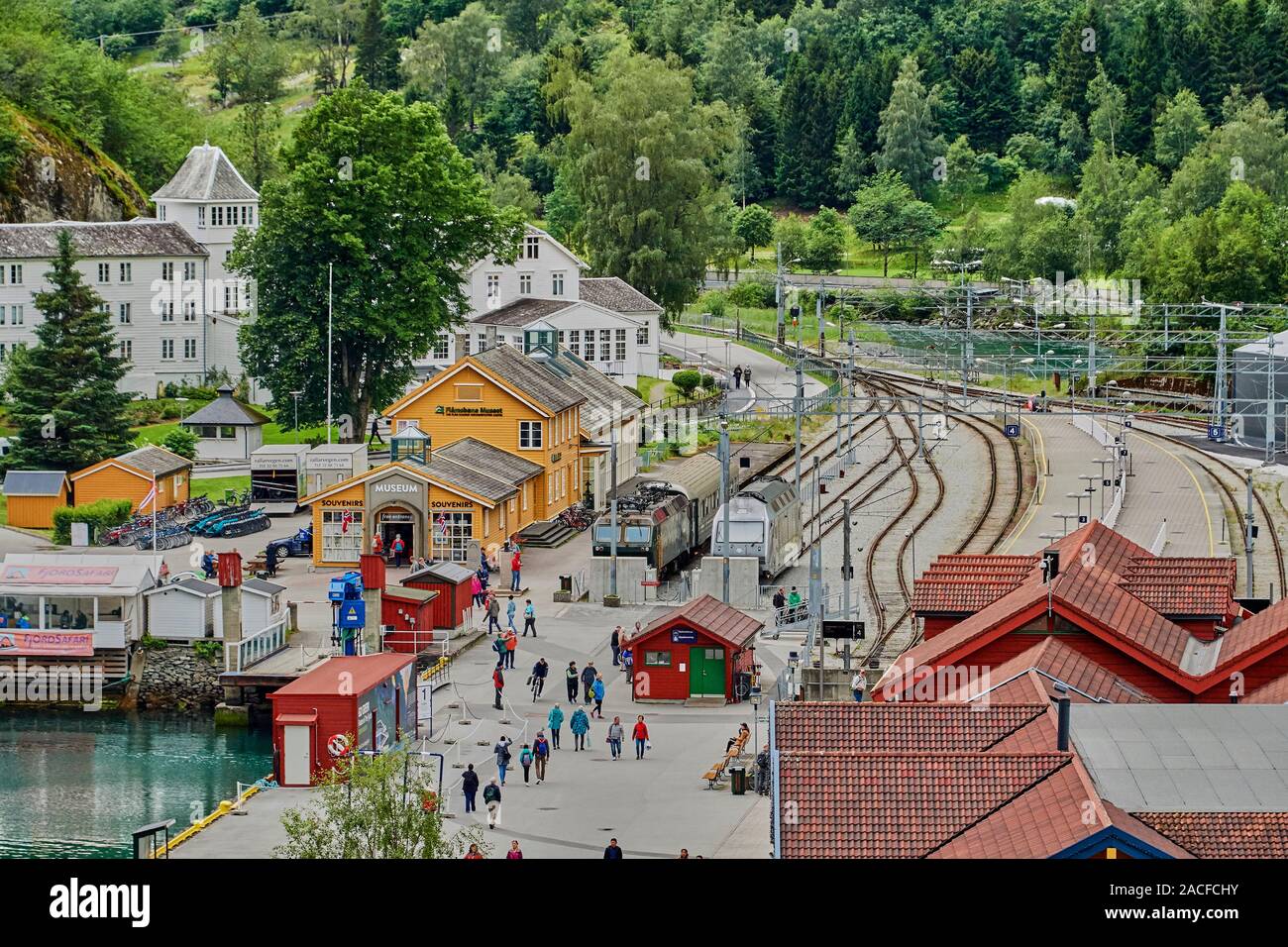 The small village Flåm is one of the most popular destinations in Norway and Scandinavia due to its stunning scenery and location. Stock Photo