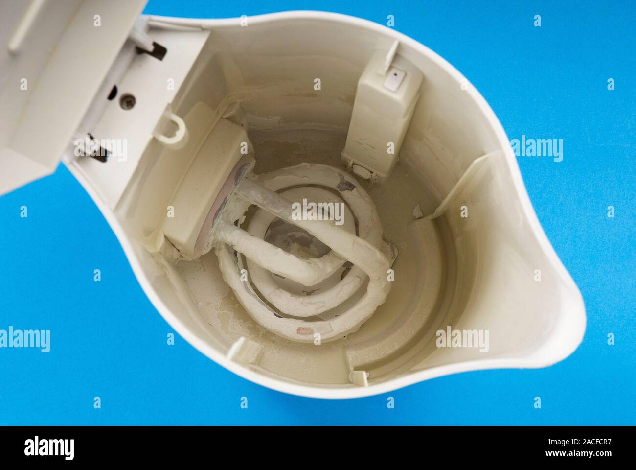 Kettle limescale. Inside of an electric kettle, showing limescale