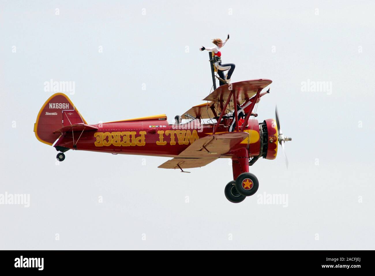 Jenny Forsythe and Tyson Rininger, wing walkers, perform at the Wings and Wheels airshow in St. Thomas, Ontario, Canada, in 2009. Stock Photo
