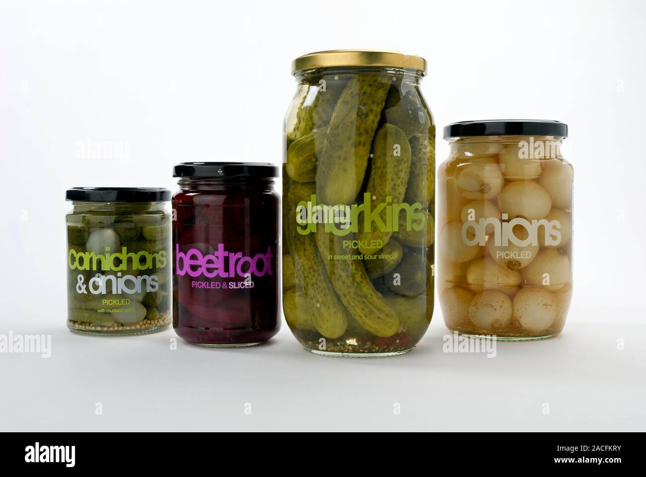 Pickled vegetables. Four different types of vegetables pickled in