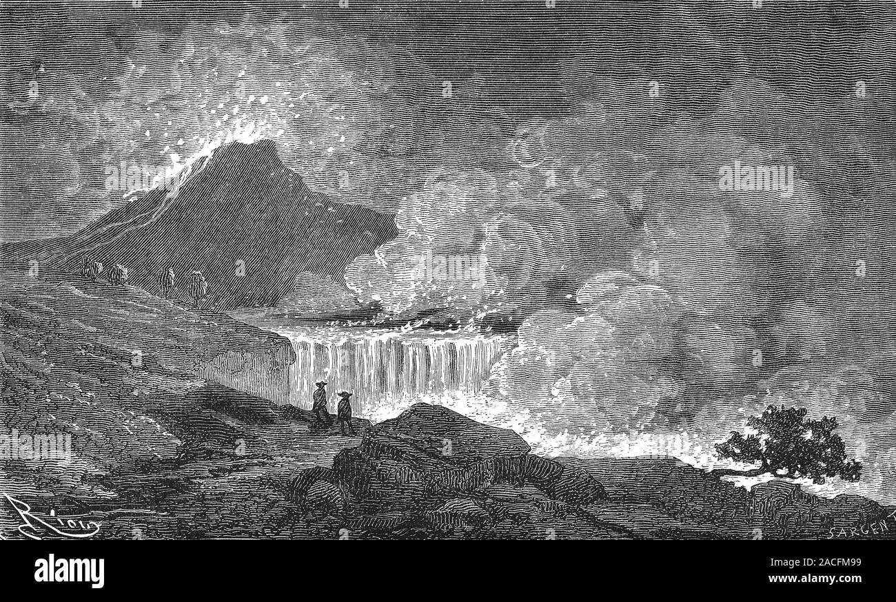 Eruption of Etna, 19th century artwork. Artwork from the 1886 ninth