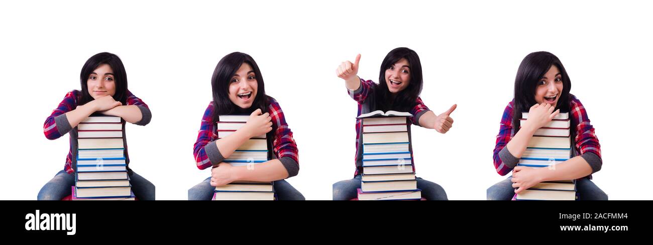The young student with books isolated on white Stock Photo - Alamy