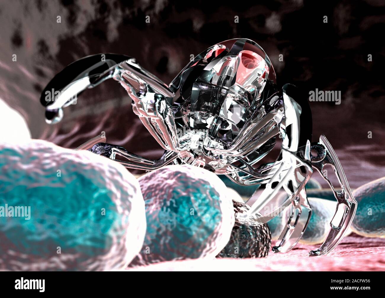 Medical nanorobot. Computer artwork of a nanorobot with rod-shaped ...