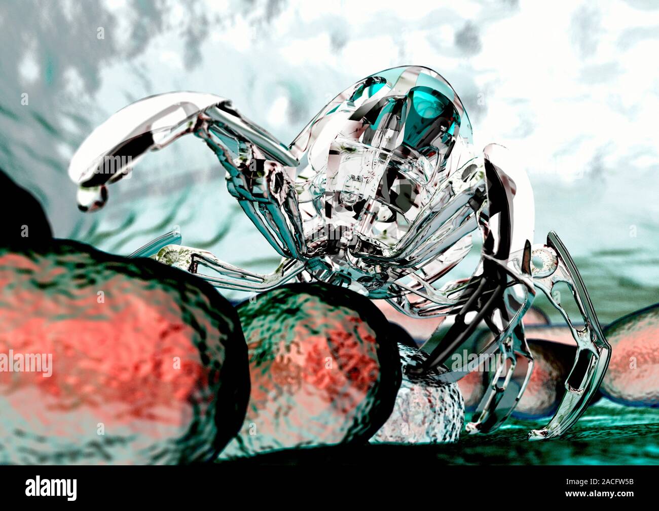 Medical nanorobot. Computer artwork of a nanorobot with rod-shaped ...