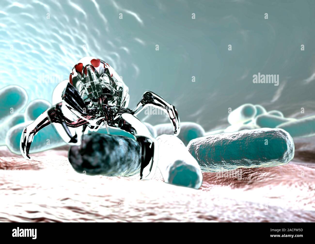 Medical nanorobot. Computer artwork of a nanorobot with rod-shaped ...
