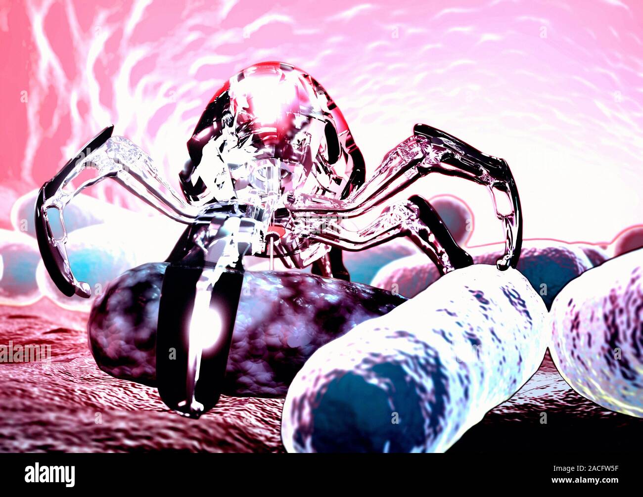 Medical nanorobot. Computer artwork of a nanorobot with rod-shaped ...