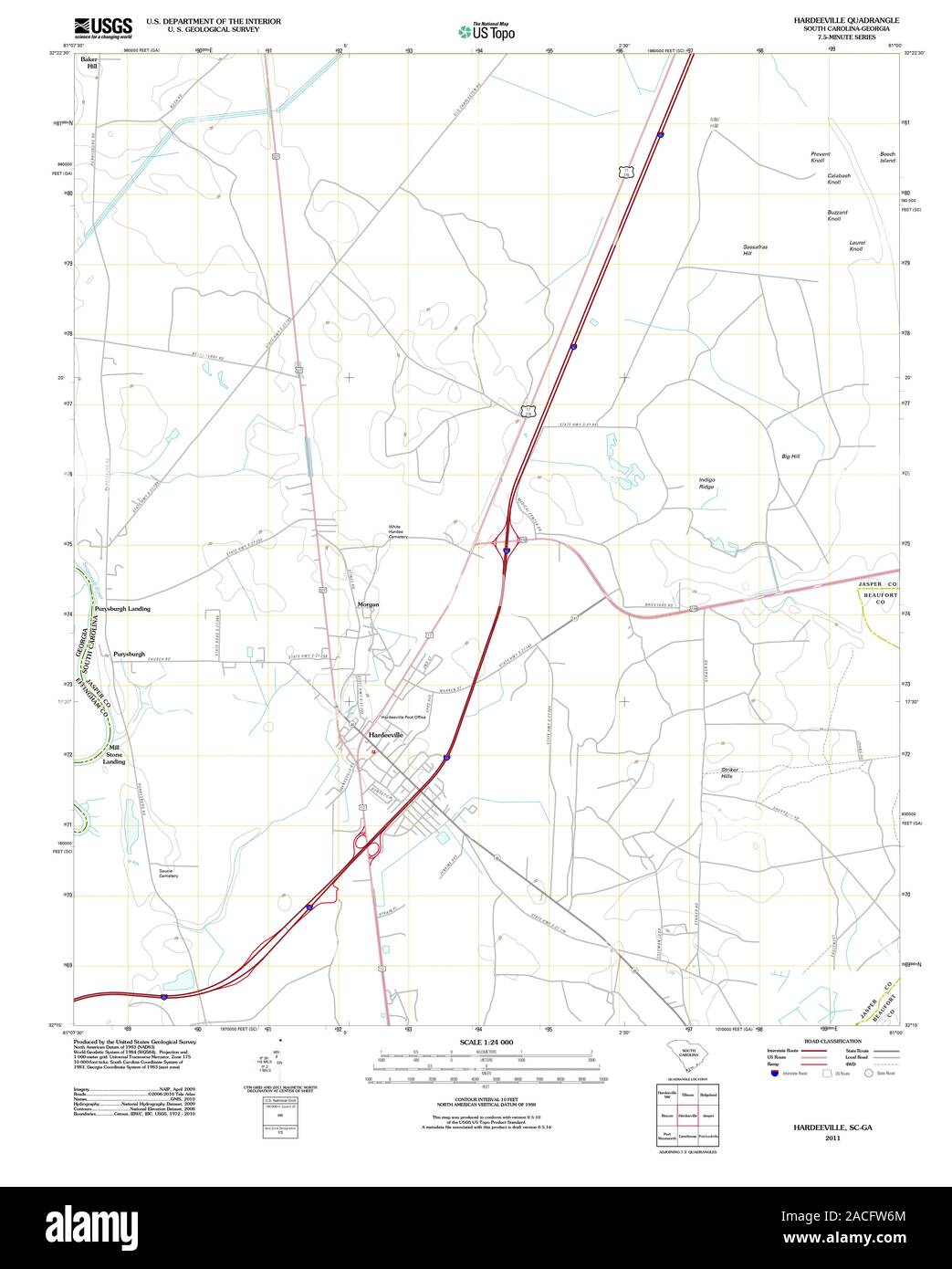 USGS TOPO Map South Carolina SC Hardeeville 20110815 TM Restoration