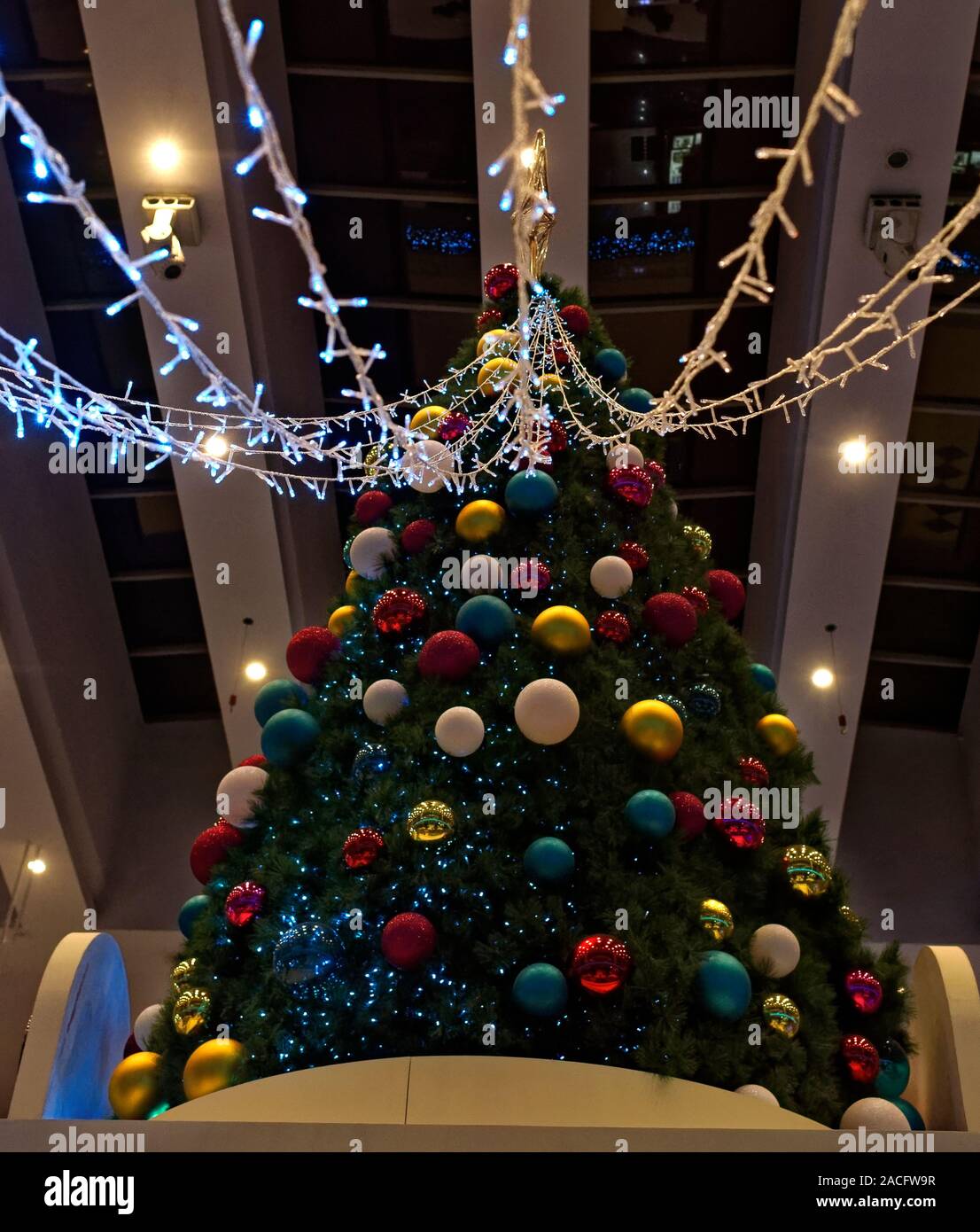Christmas Tree and decorative baubles, shopping mall, Singapore Stock Photo